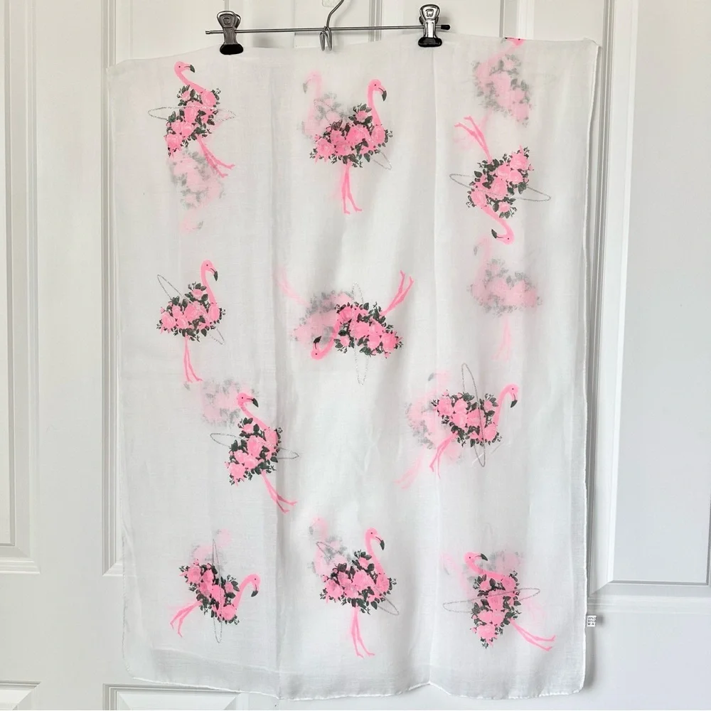 VTG Flamingo Sheer Sparkle Scarf Headcover Coverup Multi Use Feminine Pink White